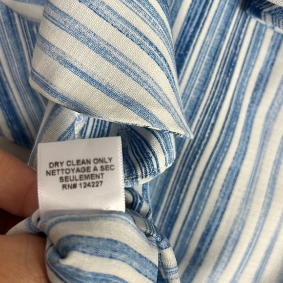 Misa Los Angeles Marah Blue White Stripe Ruffle Wrap Crop Linen Modal Top Blouse - Picture 16 of 16